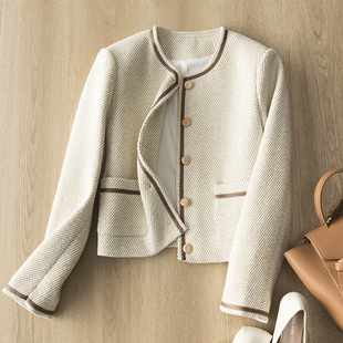 法式卡其色小香风短款外套女2025春新款气质名媛风通勤高级感上衣