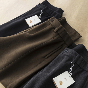 女 保暖显瘦休闲西裤 暖意融融 拼缝修腿羊驼绒醋酸气质毛呢烟管裤