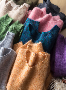 高克重！重磅花纱拉绒羊绒羊毛棉花糖巨软糯温暖柔慵懒针织衫毛衣