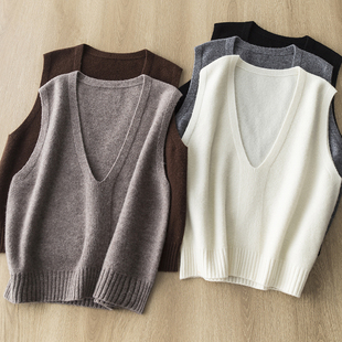 深V领简约百搭宝藏叠穿针织马甲背心 全羊毛无缝一体 深入人心