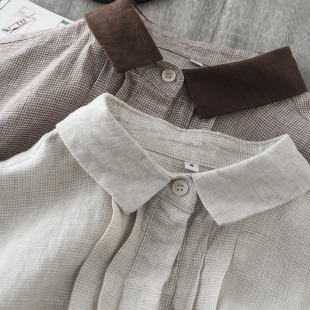 式 外mao单 衬衫 撞色千鸟格A字版 连衣裙女系带收腰 进口雨露麻