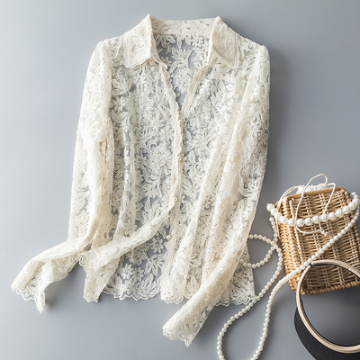 单排扣长袖高颜值水溶蕾丝衫