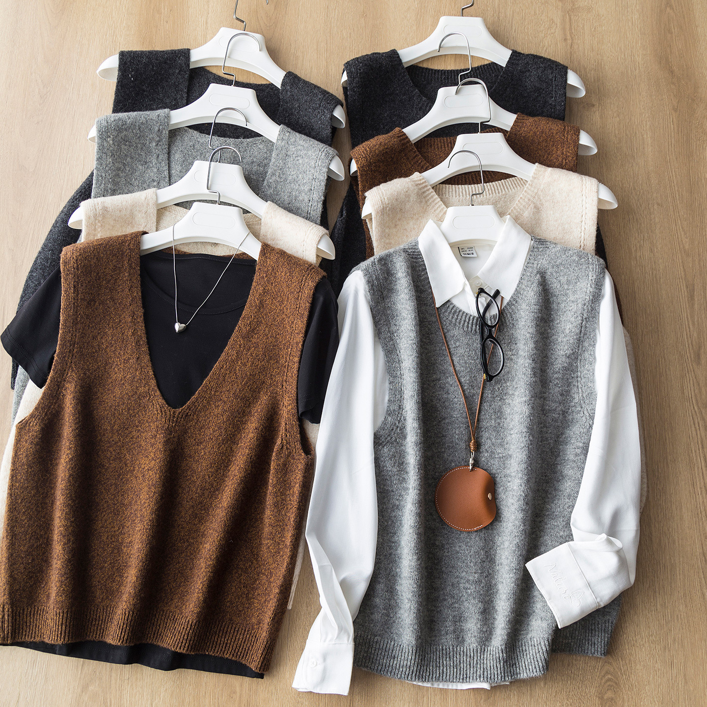 早秋尝鲜特价~圆V领100绵羊毛针织背心马甲女宽松显瘦 叠穿神器