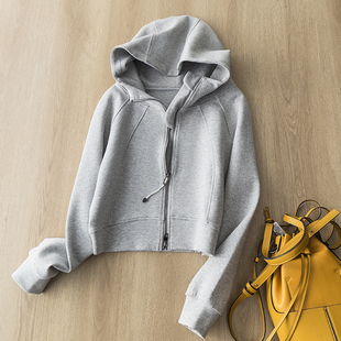 高级感空气层连帽双开拉链卫衣女宽松休闲运动设计感短款开衫外套