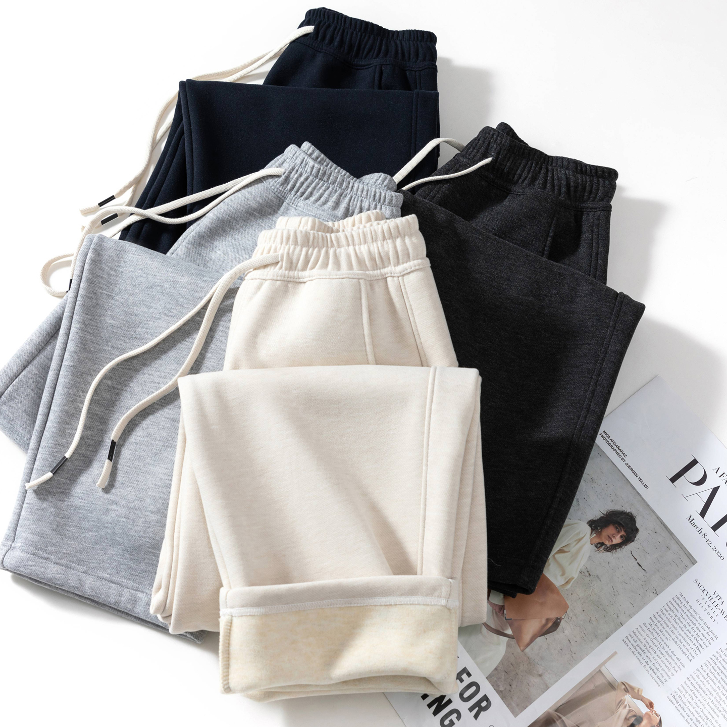 羊毛蚕丝加绒加厚柔软弯刀休闲裤