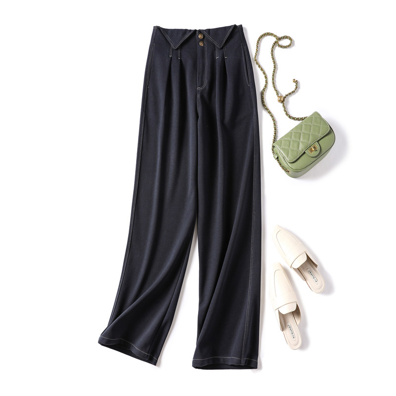 【二八定律】显瘦显高 仿牛仔翻边高腰直筒阔腿裤厚毛呢裤女秋冬,女装/女士精品,休闲裤,淘宝优惠券,粉丝福利购,淘宝优惠卷