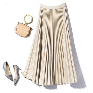 秋冬臻选品味不俗佰搭显瘦 环保PU皮气质优雅百褶半裙A字半身裙女