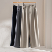 女 舒适百搭不挑人直筒阔腿裤 高智风简约流畅半松紧高腰西装 长裤
