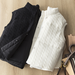 外穿洋气时髦 蓬松柔软纯羊毛扭花羽绒马甲针织背心 保暖90白鹅绒