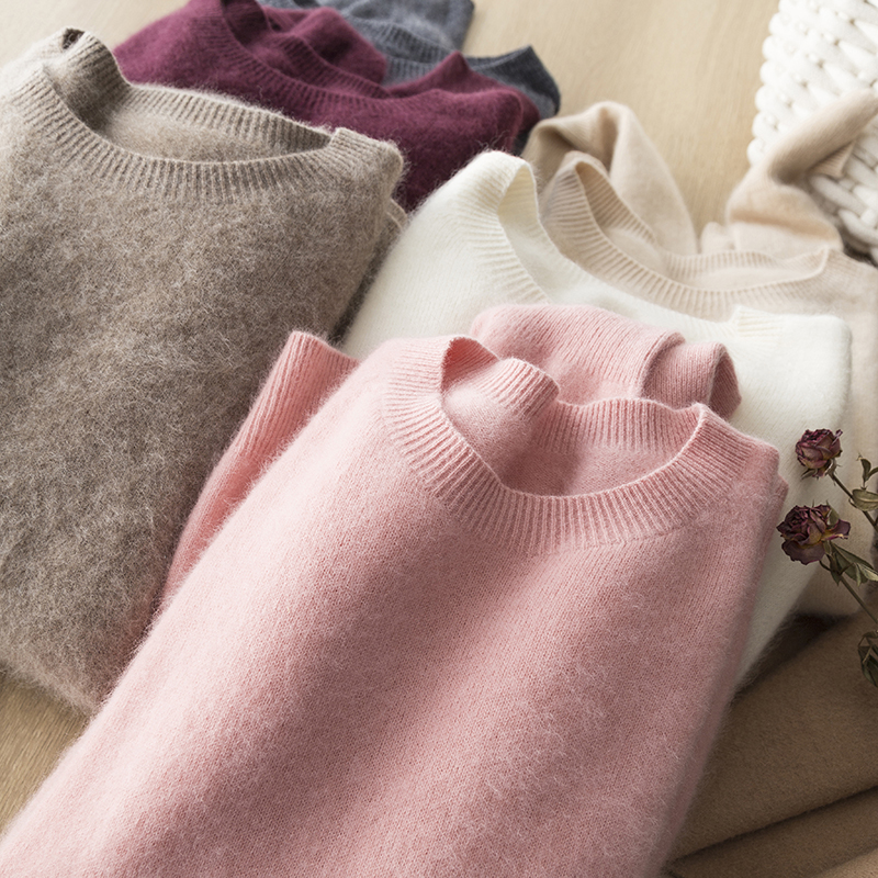 羊毛羊绒拉绒无缝一体圆领针织衫