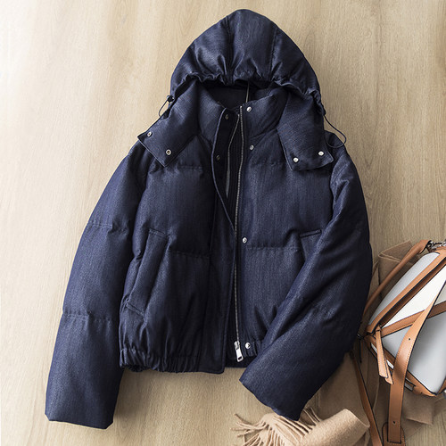 白鸭绒立领连帽加厚短款羽绒服