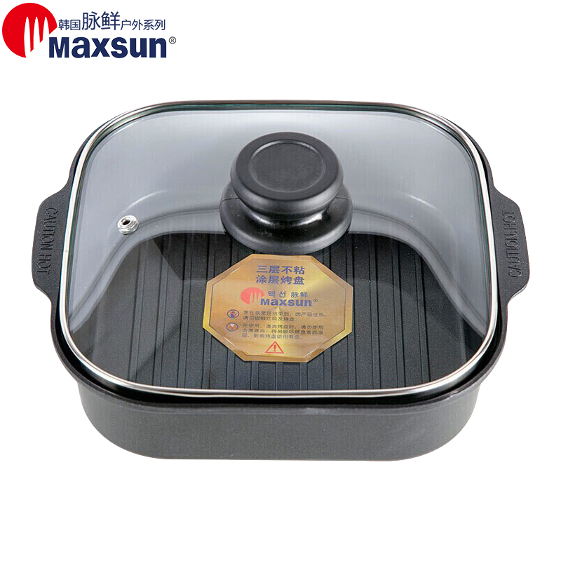 脉鲜（MAXSUN）煎烤锅汤锅 3层不沾涂层MG-240C不粘锅煎烤盘 烤锅