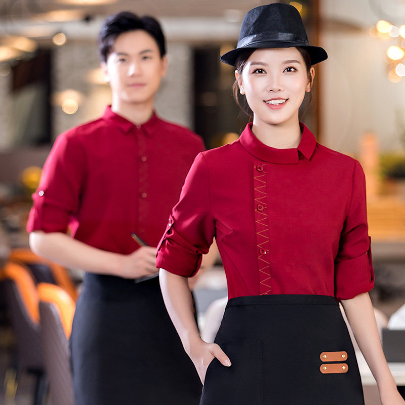 餐饮高端餐厅服务员工作服长袖酒店咖啡西餐火锅奶茶店秋冬服装女图片