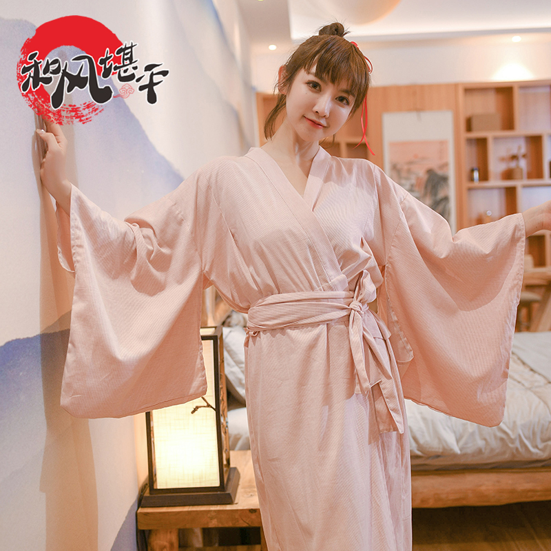 和风 日本式条纹和服浴服睡衣家居服浴袍长款纯棉足道汤泉温泉