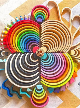 蒙氏儿童大号彩虹积木祖国城堡小可爱叠叠乐实木摆件玩具早教礼物