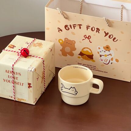 可爱的猫咪杯子~ins风情侣闺蜜生日伴手礼耐高温陶瓷新年礼物礼盒