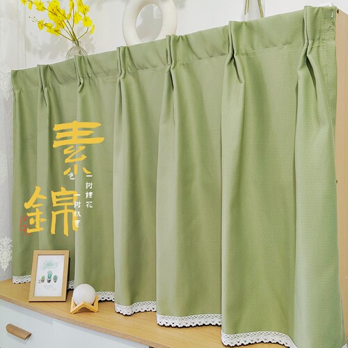 纯色简约现代定制窗帘免打孔粘贴遮光布衣柜遮挡帘飘窗短帘小窗帘