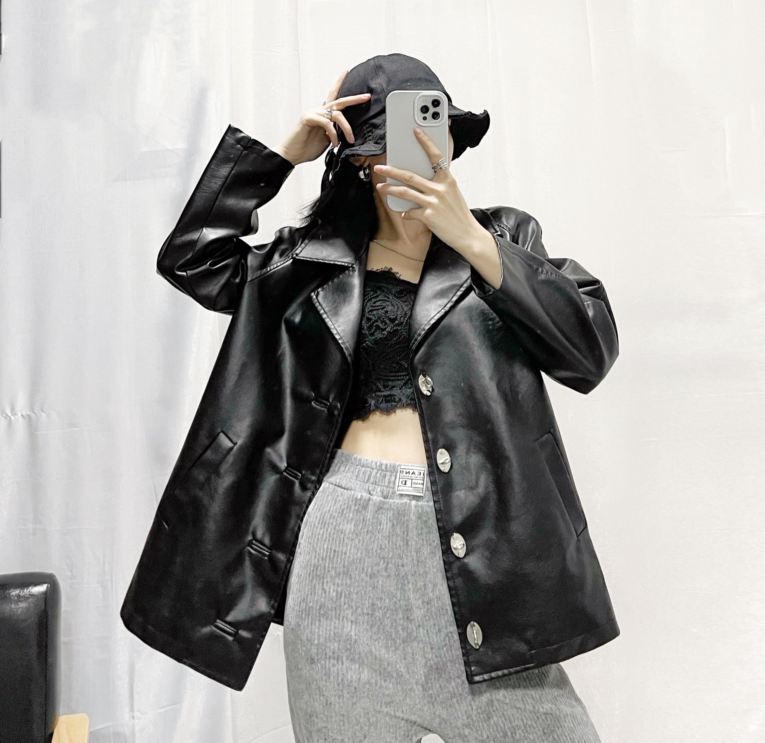 休闲宽松皮衣黑色百搭