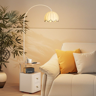 全实木落地灯客厅沙发旁置物茶几钓鱼灯书房卧室床头柜一体氛围灯