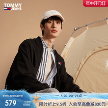 Tommy 男纯棉复古潮流棒球领刺绣宽松飞行员拉链开衫卫衣17789