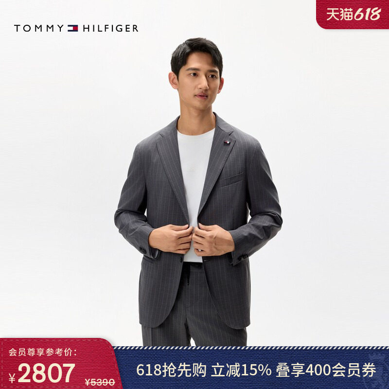 Tommy LARDINI春夏男装羊毛混纺手工制商务休闲条纹西服西装外套