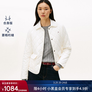气质通勤复古轻薄翻领棉服夹克外套 Tommy秋冬女装 菱格绗缝