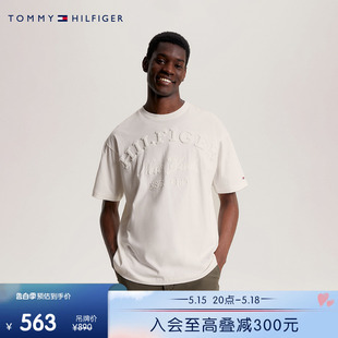 男装 Tommy 纯棉休闲签字体字母宽松纯色圆领短袖 T恤MW0MW32598