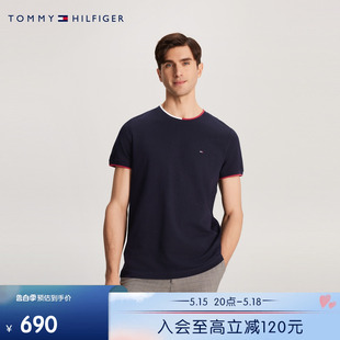 珠地网眼小绣标镶边圆领修身 Tommy 春夏男装 短袖 24新款 T恤34439