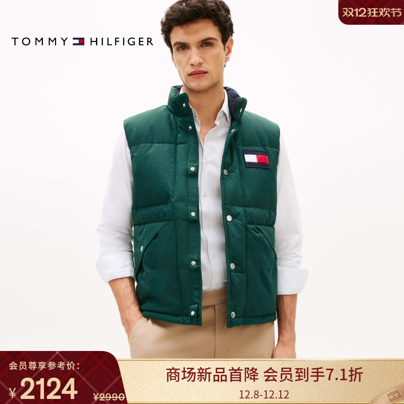 Tommy男装经典旗标立领羽绒背心