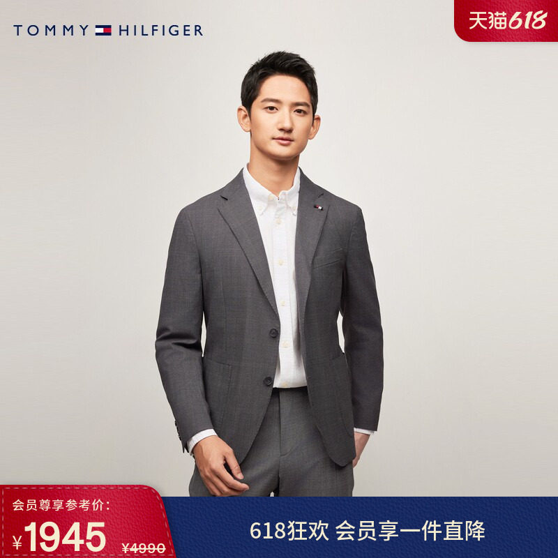 Tommy LARDINI秋冬男羊毛混纺暗格纹手工制商务绅士西服西装外套