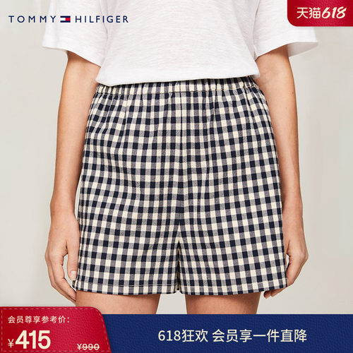 Tommy女装松紧腰宽松格纹短裤