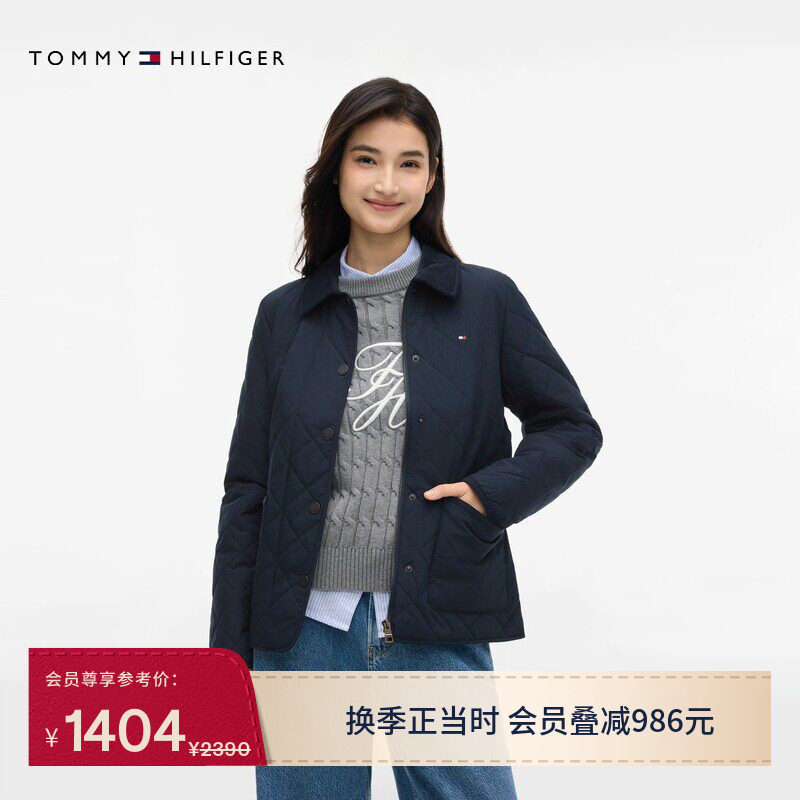 Tommy女装菱格灯芯绒翻领棉服