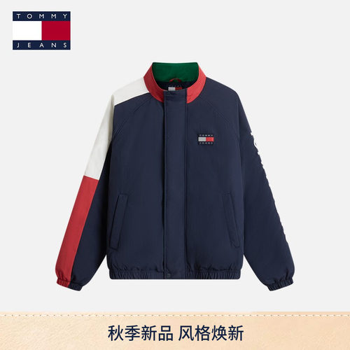 Tommy男装刺绣撞色立领铺棉外套