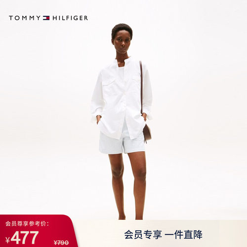 Tommy女装条纹微弹修身直筒短裤