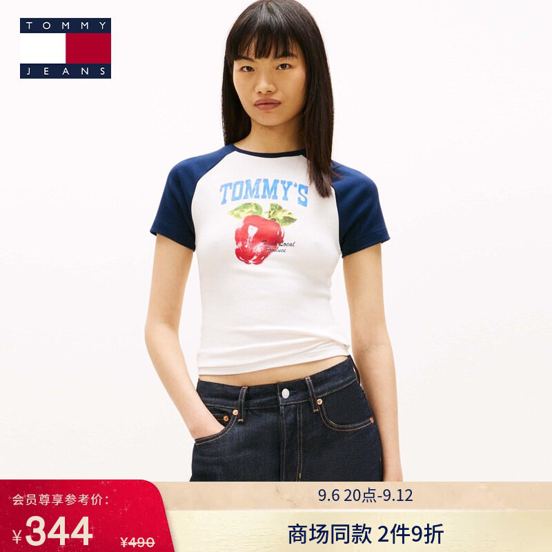 Tommy女装趣味印花撞色修身T恤图片