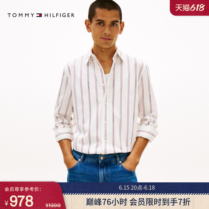 Tommy26春夏男装府绸休闲通勤提花肌理棉质合身条纹长袖衬衫外套