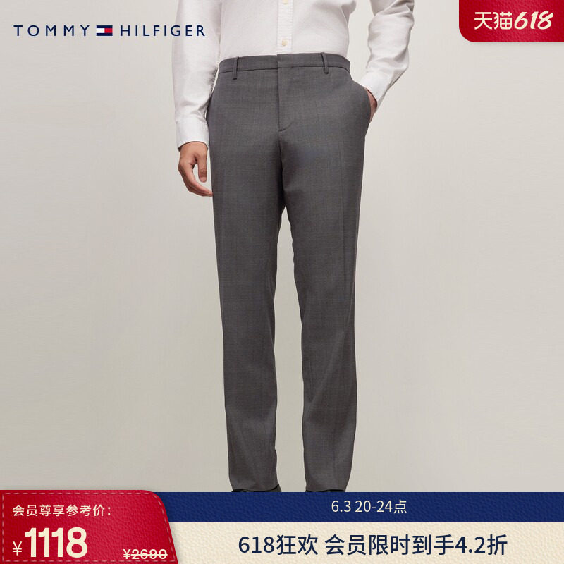 Tommy LARDINI秋冬男羊毛混纺暗格纹手工制商务正装晚宴西裤长裤