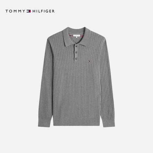 Tommy男装坑条肌理翻领针织衫