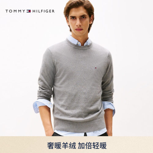 Tommy男装棉羊绒混纺纯色针织衫