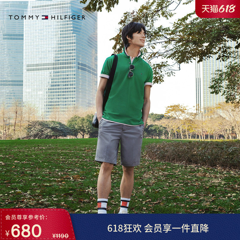 Tommy春夏男装潮流多色轻薄光泽纯色商务休闲百搭直筒西裤短裤