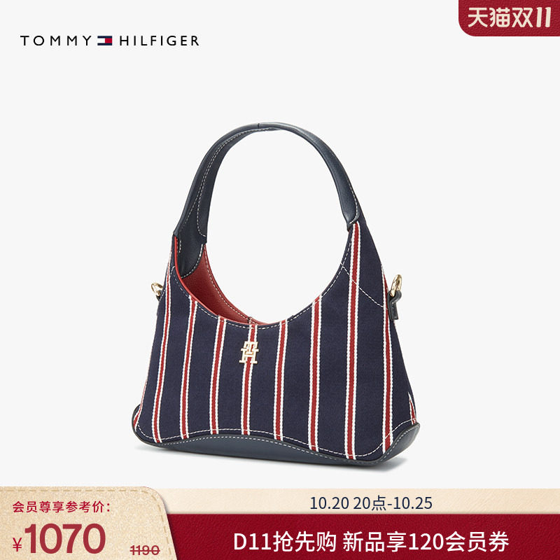 Tommy女装金属字母条纹饺子包