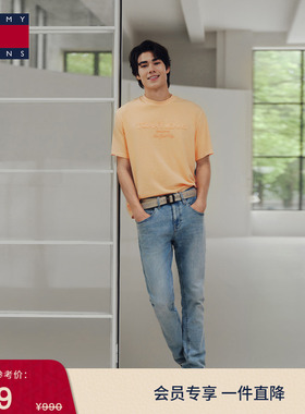 Tommy26春夏新款男装休闲美式潮流复古浅蓝色水洗修身微弹牛仔裤