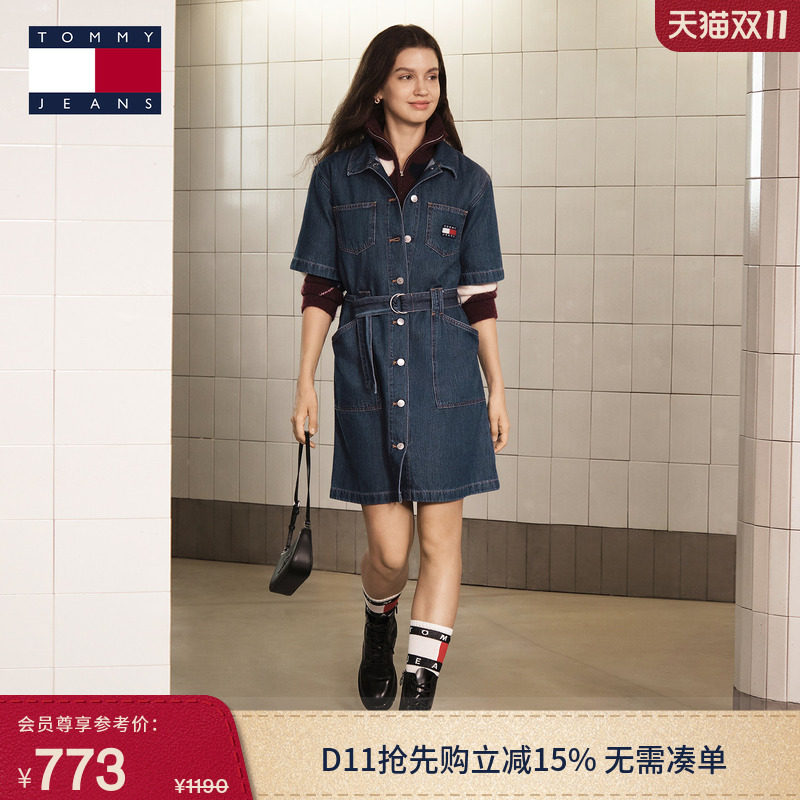 【工装宽松】Tommy26秋冬新款女装纯棉潮流收腰牛仔衬衫裙连衣裙