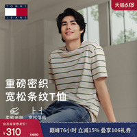 【父亲节礼物】Tommy26春夏男女纯棉复古休闲撞色条纹宽松短袖T恤