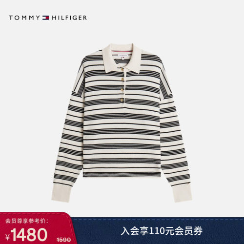 Tommy女装撞色条纹翻领针织衫