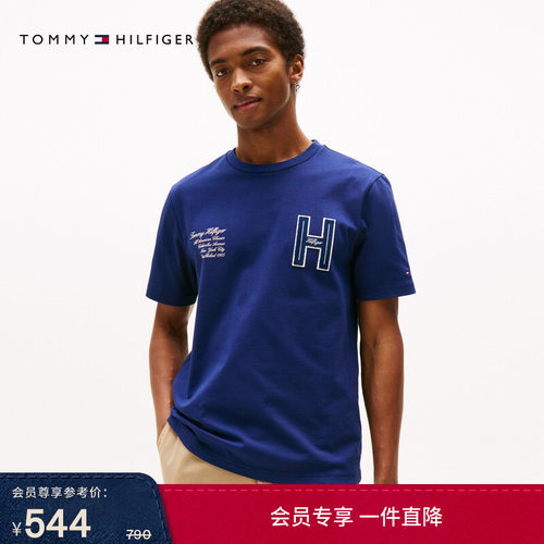 Tommy男装纯棉绒面字母短袖上衣