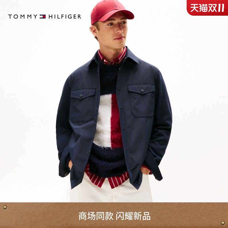 Tommy男装经典衬衫翻领卫衣开衫