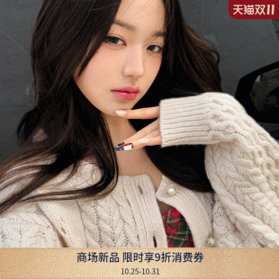 25秋冬女装 英同款 张元 含羊毛绞花宽松开衫 TOMMY GIRL潮酷系列