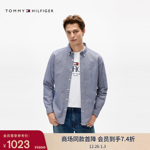外套新年礼物 衬衫 Tommy25秋冬男装 纯棉休闲通勤绣标小格纹长袖