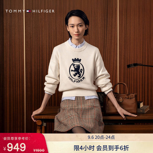 Tommy女装徽章刺绣宽松针织衫